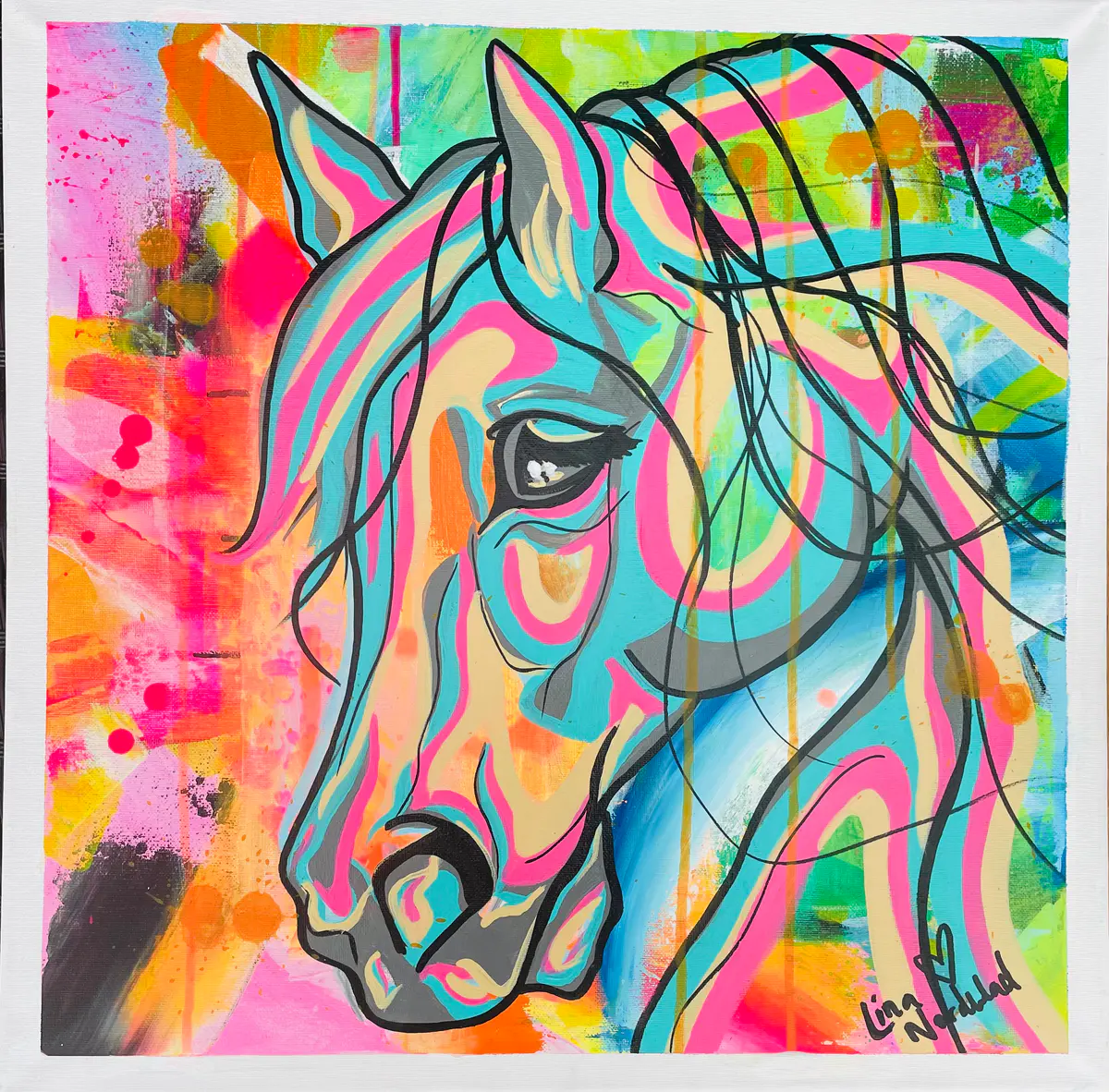 Neon spirit - Acryl - Abstract Expressionism - 50×50 cm door Lina A Nordblad