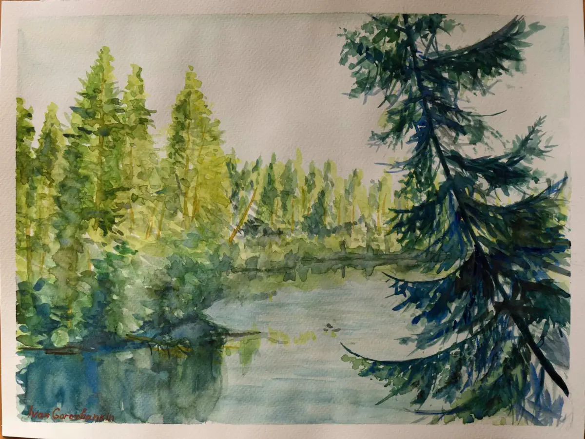 Klarälven i Hagfors kommun, Värmland - Akvarell - Impressionism - 37×27 cm av Ivan Gorozhankin (såld)