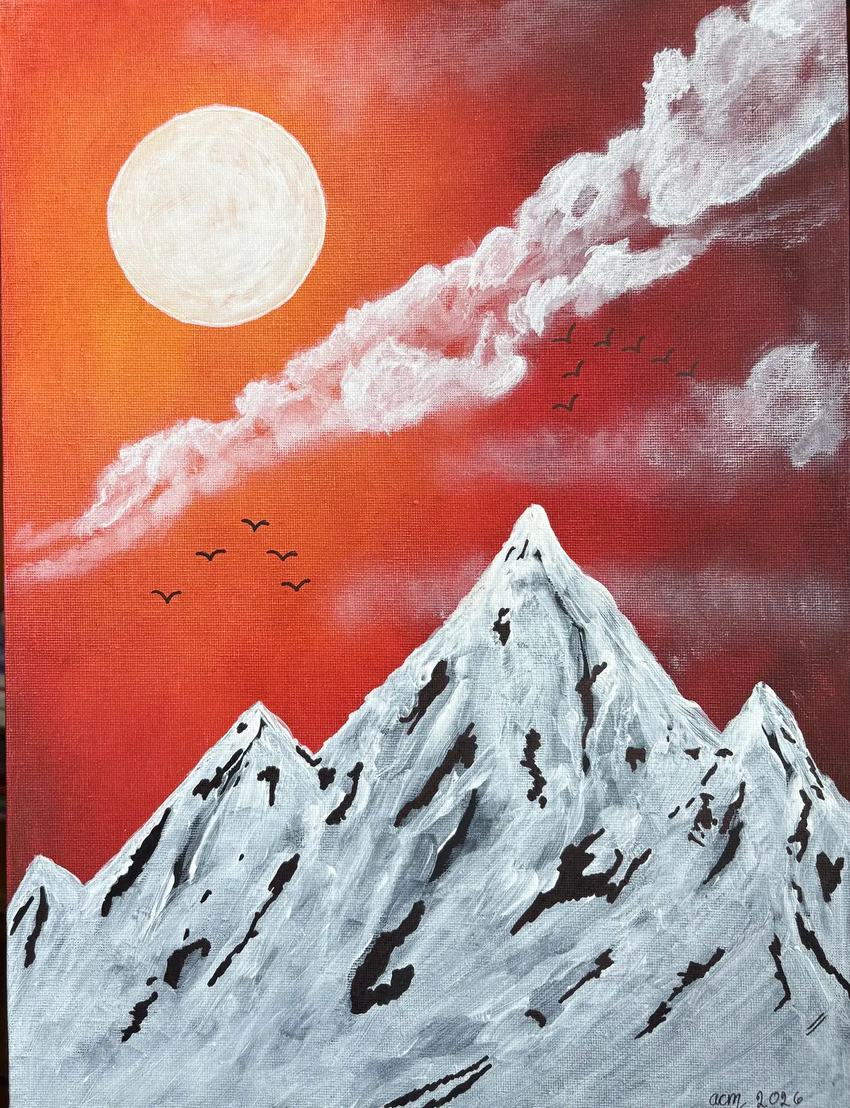 De snöiga bergen - Akryyli taiteilija Ann-Christin (Acmpainting) Martinsson