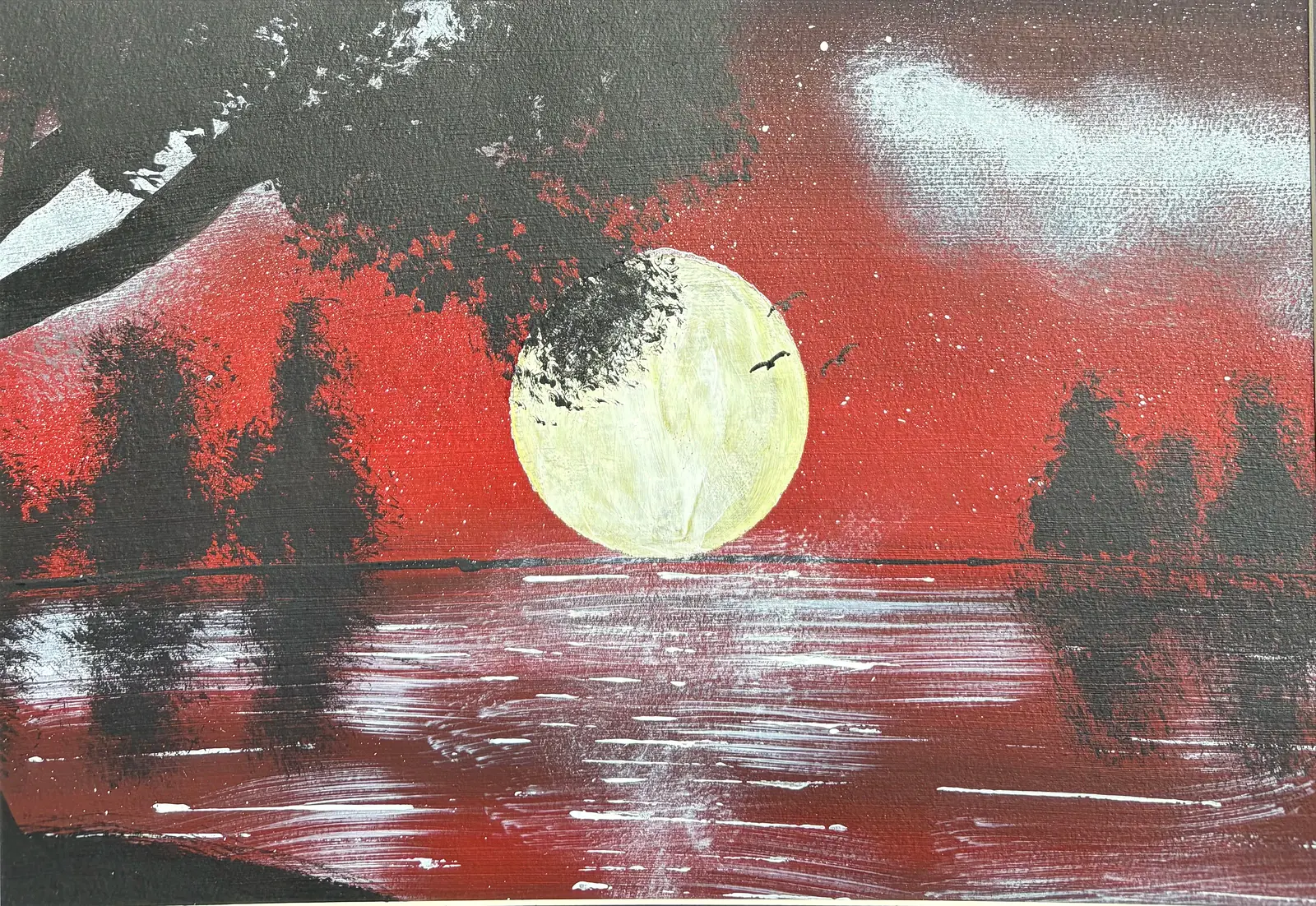 Röd natt - Akryyli taiteilija Ann-Christin (Acmpainting) Martinsson