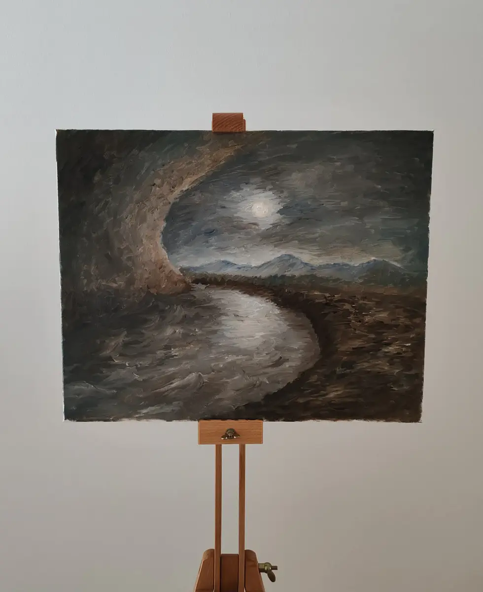 Moonlit Night - Olieverf - Surrealism - 50×40 cm door Martin Želinský