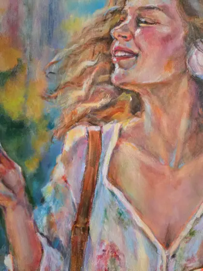 Lekfull Harmoni: Flicka med Färgglad Kanin thumbnail 7
