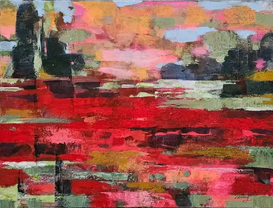 Poppies in Passing - Akryl av Tatiana Hellum