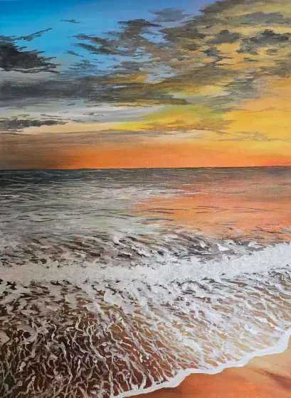 Solnedgång vid Havet - Acryl door Stefani Miletic