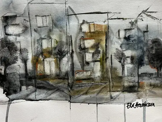 En tanke om vad som finns kvar efter ett krig - Aquarel door Eva Henriksson