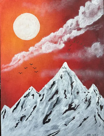 De snöiga bergen - Akryyli taiteilija Ann-Christin (Acmpainting) Martinsson