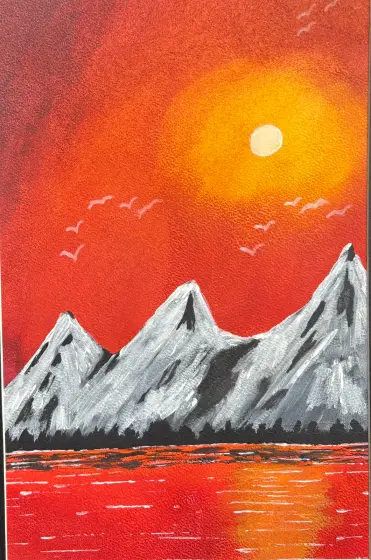 Eldhimmel över fjäll - Akryyli taiteilija Ann-Christin (Acmpainting) Martinsson