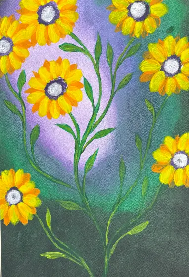 Gula blommor på kvist - Akryyli taiteilija Ann-Christin (Acmpainting) Martinsson
