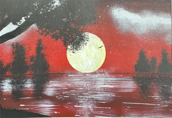 Röd natt - Akryyli taiteilija Ann-Christin (Acmpainting) Martinsson