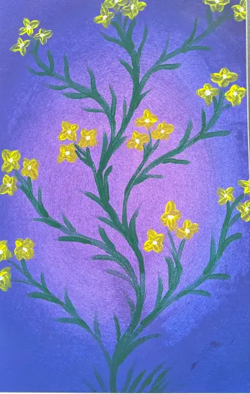 Tre små gula blommor - Akryyli taiteilija Ann-Christin (Acmpainting) Martinsson