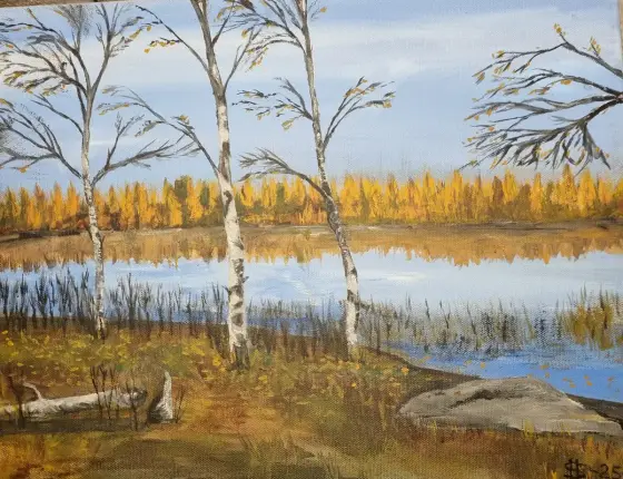 Höst vid vuontisjärvi - Acryl door Håkan Siggemo